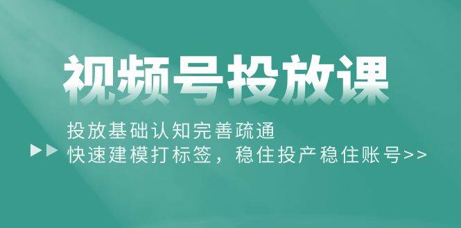 视频号投放课：投放基础认知完善疏通，快速建模打标签，稳住投产稳住账号-一辉