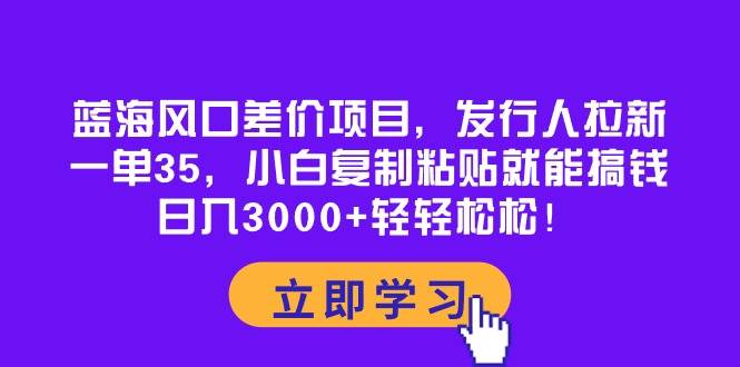 蓝海风口差价项目，发行人拉新，一单35，小白复制粘贴就能搞钱！日入3000+轻轻松松-一辉