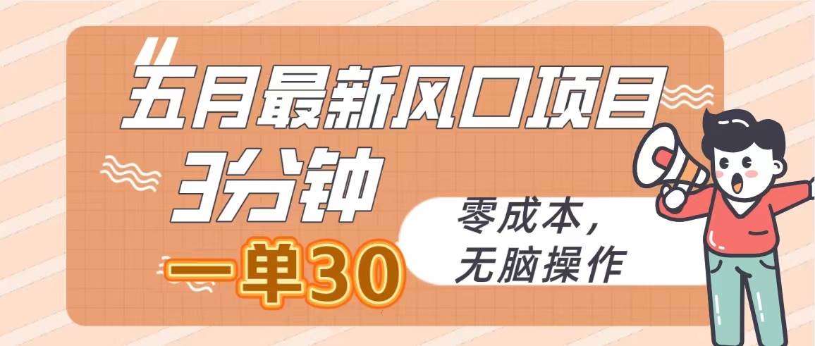 五月最新风口项目，3分钟一单30，零成本，无脑操作-一辉