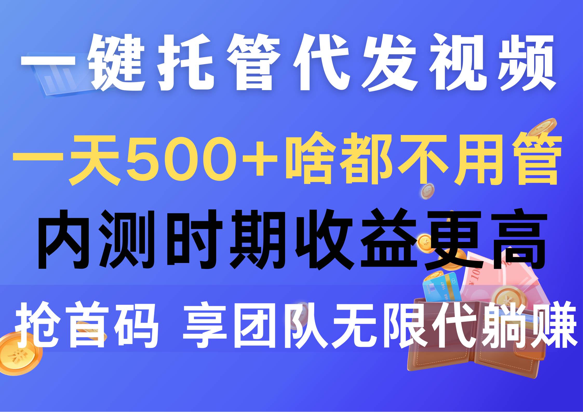 一键托管代发视频，一天500+啥都不用管，内测时期收益更高，抢首码，享…-一辉