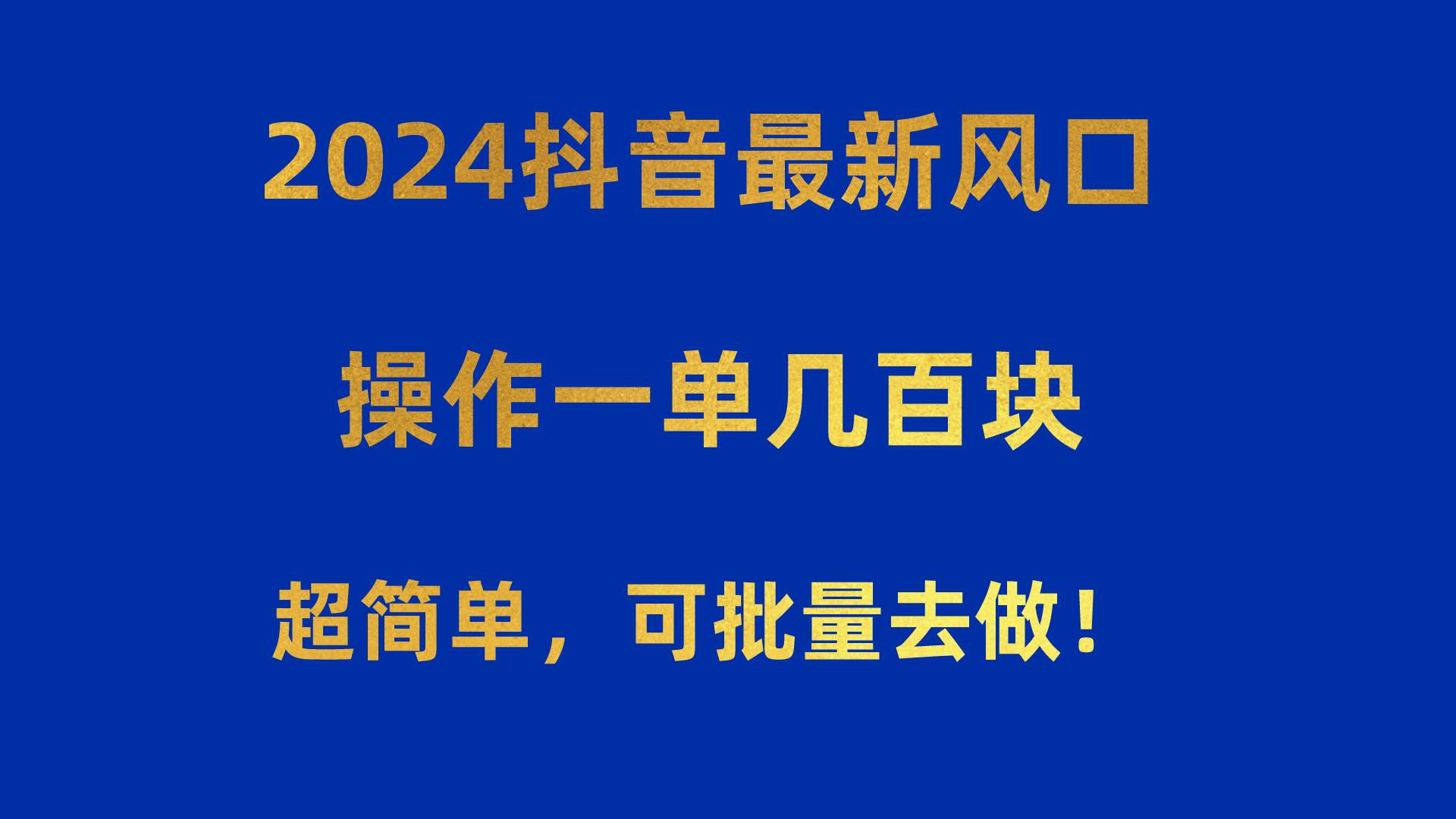 2024抖音最新风口！操作一单几百块！超简单，可批量去做！！！-一辉