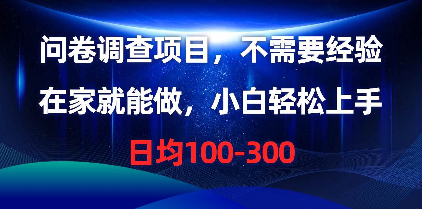 问卷调查项目，不需要经验，在家就能做，小白轻松上手，日均100-300-一辉