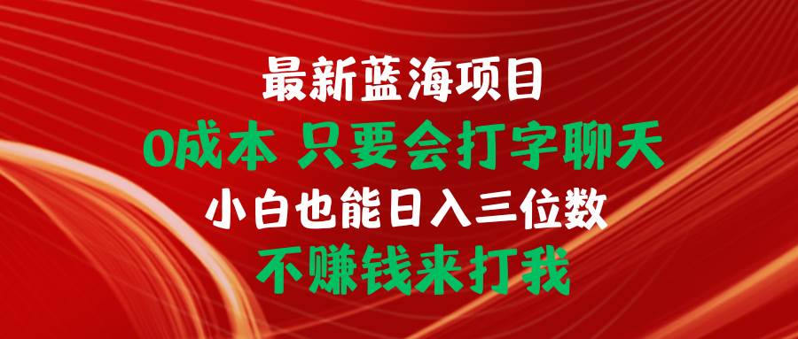 最新蓝海项目 0成本 只要会打字聊天 小白也能日入三位数 不赚钱来打我-一辉