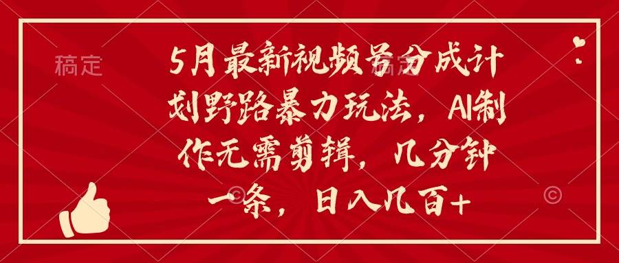 5月最新视频号分成计划野路暴力玩法，ai制作，无需剪辑。几分钟一条，…-一辉