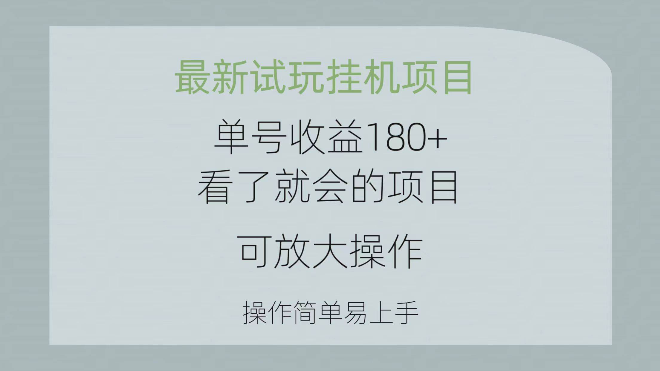 最新试玩挂机项目 单号收益180+看了就会的项目，可放大操作 操作简单易…-一辉