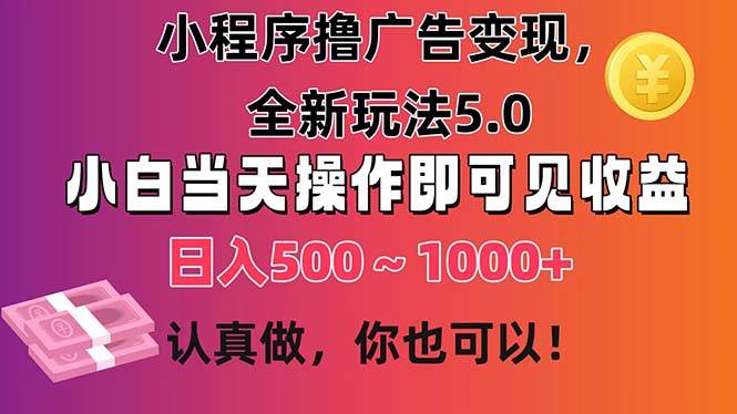 小程序撸广告变现，全新玩法5.0，小白当天操作即可上手，日收益 500~1000+-一辉