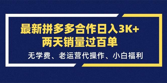 最新拼多多合作日入3K+两天销量过百单，无学费、老运营代操作、小白福利-一辉