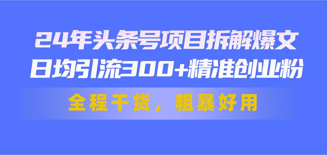 24年头条号项目拆解爆文，日均引流300+精准创业粉，全程干货，粗暴好用-一辉