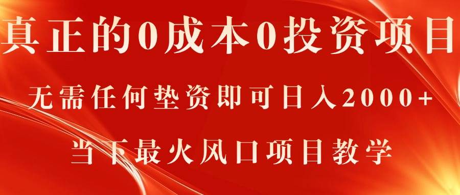 真正的0成本0投资项目，无需任何垫资即可日入2000+，当下最火风口项目教学-一辉