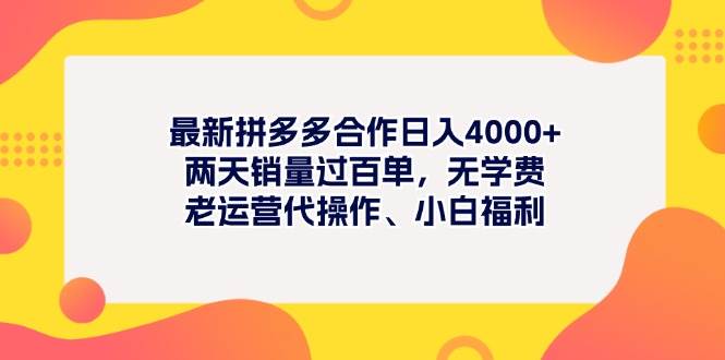 最新拼多多项目日入4000+两天销量过百单，无学费、老运营代操作、小白福利-一辉