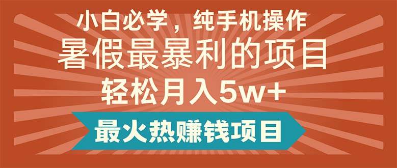 小白必学，纯手机操作，暑假最暴利的项目轻松月入5w+最火热赚钱项目-一辉