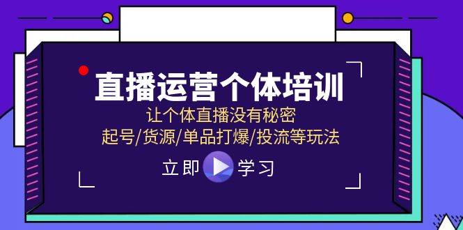 直播运营个体培训，让个体直播没有秘密，起号/货源/单品打爆/投流等玩法-一辉