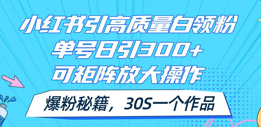 小红书引高质量白领粉，单号日引300+，可放大操作，爆粉秘籍！30s一个作品-一辉