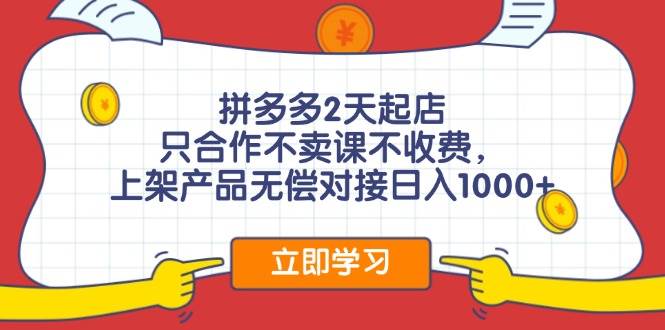 拼多多2天起店，只合作不卖课不收费，上架产品无偿对接日入1000+-一辉