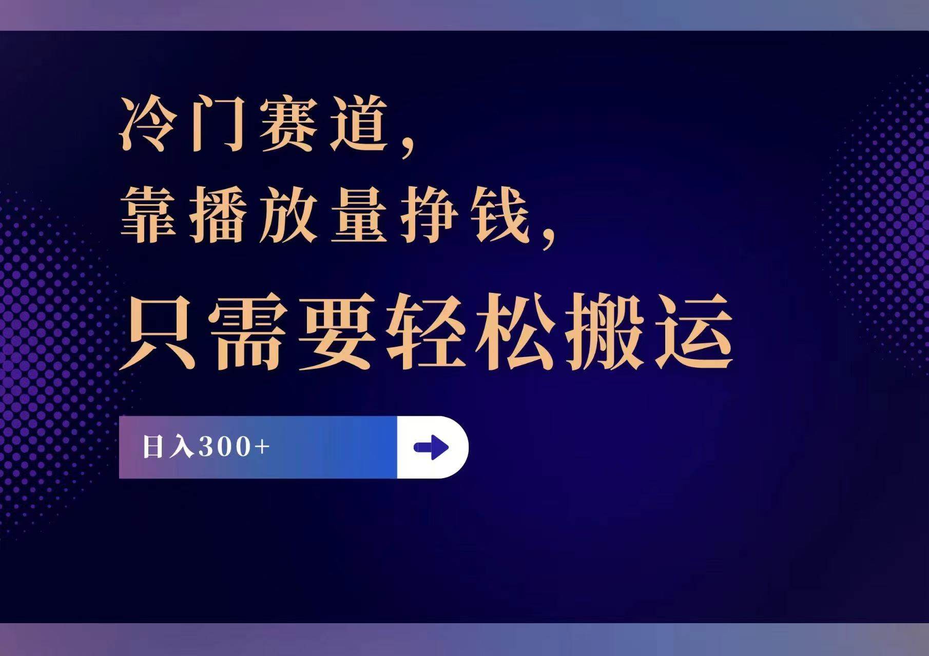 冷门赛道，靠播放量挣钱，只需要轻松搬运，日赚300+-一辉